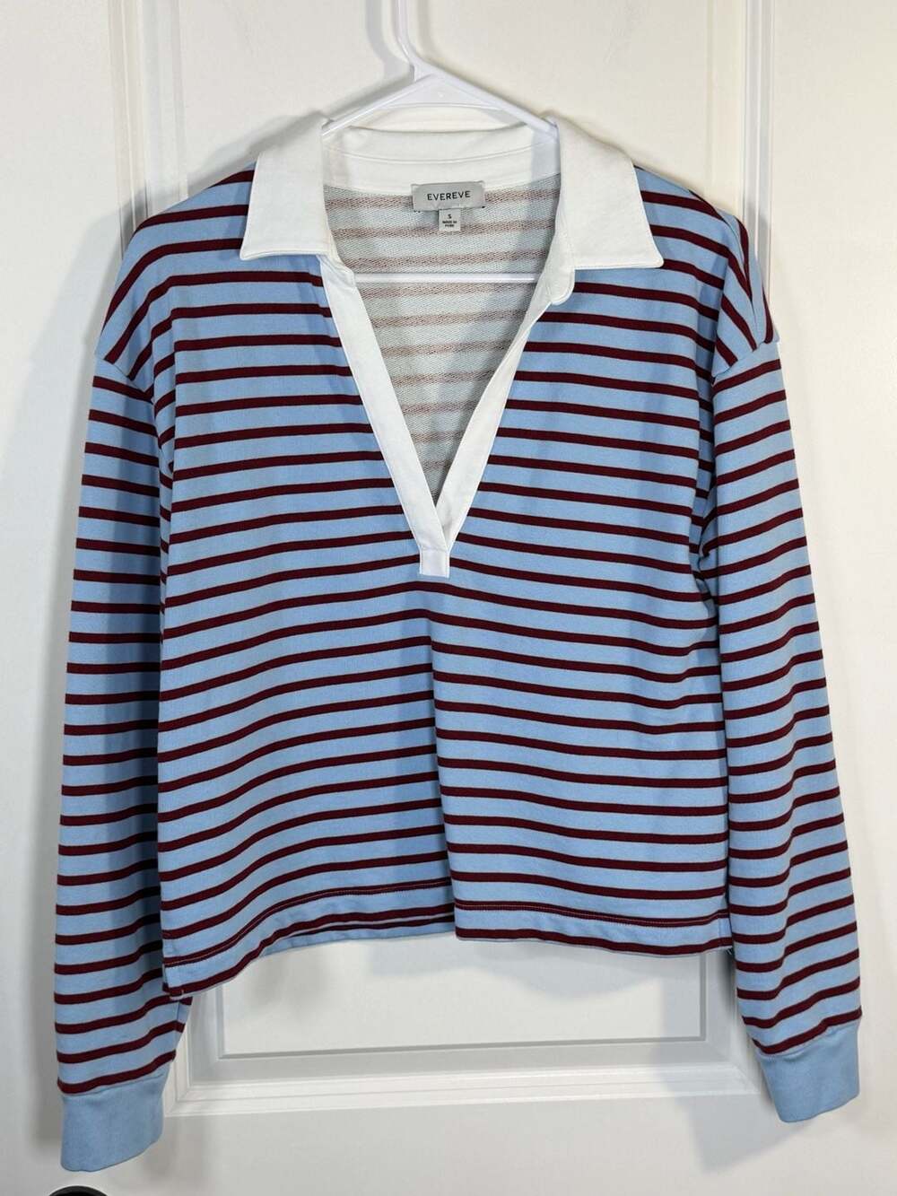 EVEREVE Striped Pima Cotton V-Neck Polo Shirt Size S